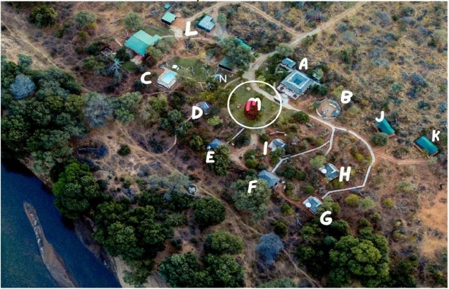 Baluleni Safari Lodge Lageplan mit Bush Spa